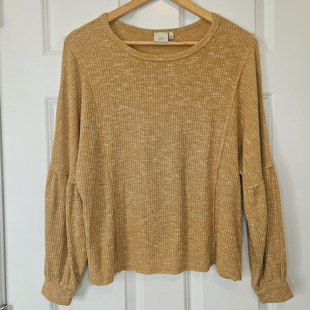 Good Luck Gem Yellow Gold Ribbed Balloon Sleeve Top M - Picture 2 of 6